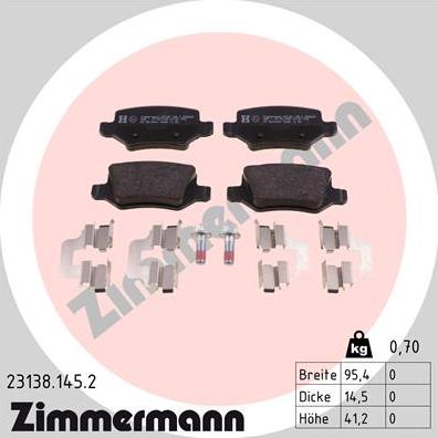 Zimmermann 23138.145.2 - Тормозные колодки, дисковые, комплект autospares.lv