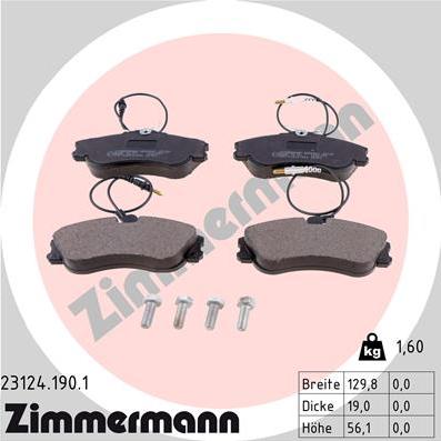 Zimmermann 23124.190.1 - Тормозные колодки, дисковые, комплект autospares.lv