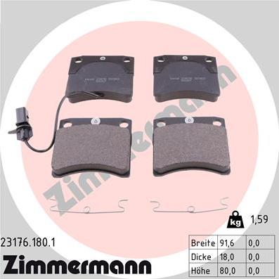 Zimmermann 23176.180.1 - Тормозные колодки, дисковые, комплект autospares.lv