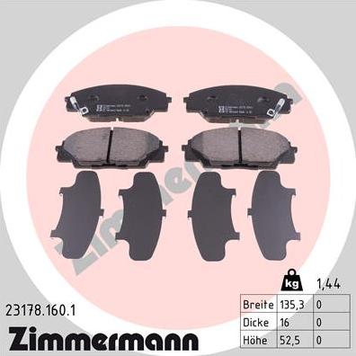 Zimmermann 23178.160.1 - Тормозные колодки, дисковые, комплект autospares.lv