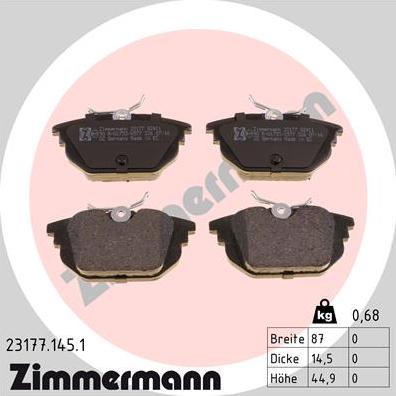 Zimmermann 23177.145.1 - Тормозные колодки, дисковые, комплект autospares.lv