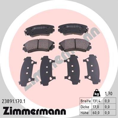 Zimmermann 23891.170.1 - Тормозные колодки, дисковые, комплект autospares.lv