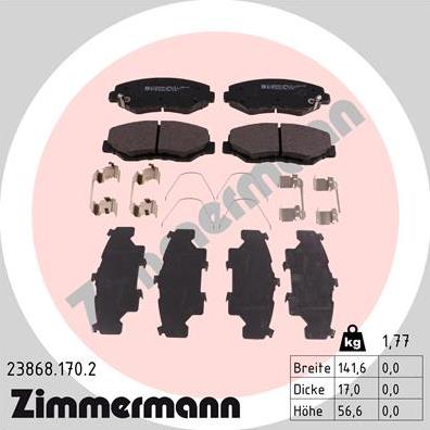 Zimmermann 23868.170.2 - Тормозные колодки, дисковые, комплект autospares.lv