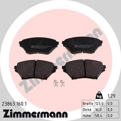 Zimmermann 23863.160.1 - Тормозные колодки, дисковые, комплект autospares.lv