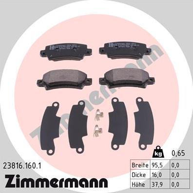 Zimmermann 23816.160.1 - Тормозные колодки, дисковые, комплект autospares.lv