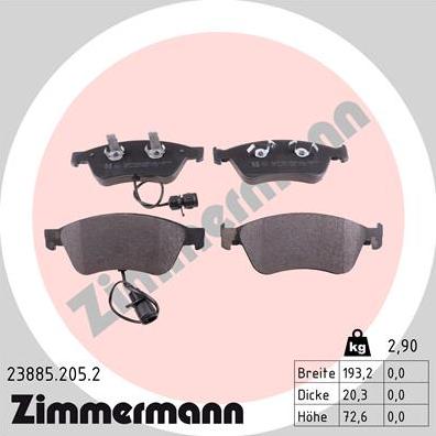 Zimmermann 23885.205.2 - Тормозные колодки, дисковые, комплект autospares.lv