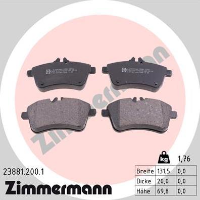 Zimmermann 23881.200.1 - Тормозные колодки, дисковые, комплект autospares.lv