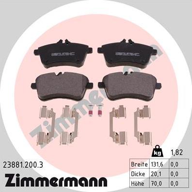 Zimmermann 23881.200.3 - Тормозные колодки, дисковые, комплект autospares.lv