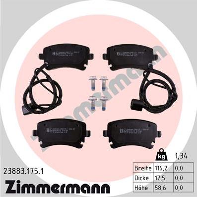 Zimmermann 23883.175.1 - Тормозные колодки, дисковые, комплект autospares.lv