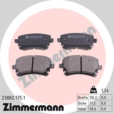 Zimmermann 23882.175.1 - Тормозные колодки, дисковые, комплект autospares.lv