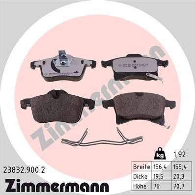 Zimmermann 23832.900.2 - Тормозные колодки, дисковые, комплект autospares.lv