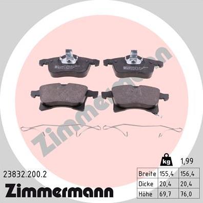 Zimmermann 23832.200.2 - Тормозные колодки, дисковые, комплект autospares.lv