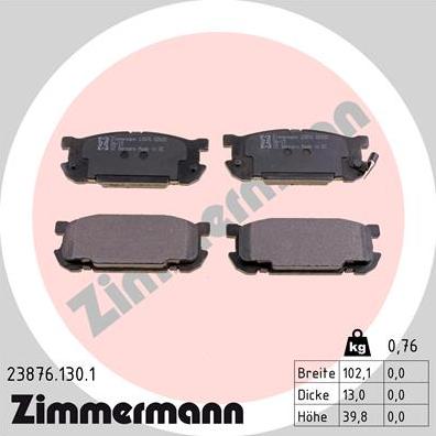 Zimmermann 23876.130.1 - Тормозные колодки, дисковые, комплект autospares.lv