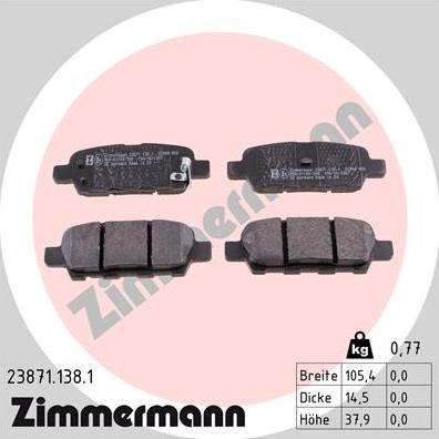 Zimmermann 23871.138.1 - Тормозные колодки, дисковые, комплект autospares.lv