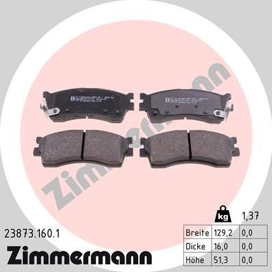 Zimmermann 23873.160.1 - Тормозные колодки, дисковые, комплект autospares.lv