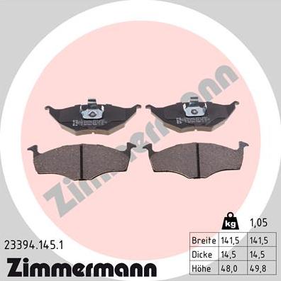 Zimmermann 23394.145.1 - Тормозные колодки, дисковые, комплект autospares.lv