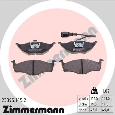 Zimmermann 23395.145.2 - Тормозные колодки, дисковые, комплект autospares.lv