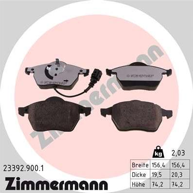 Zimmermann 23392.900.1 - Тормозные колодки, дисковые, комплект autospares.lv