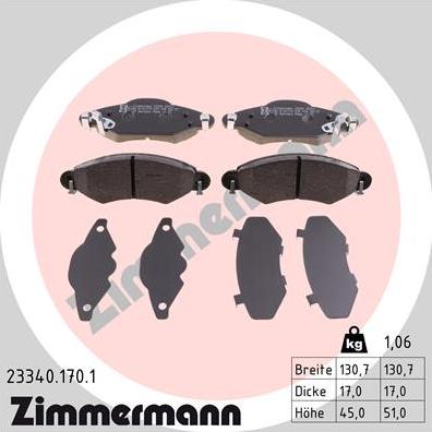 Zimmermann 23340.170.1 - Тормозные колодки, дисковые, комплект autospares.lv