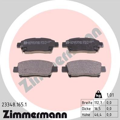 Zimmermann 23348.165.1 - Тормозные колодки, дисковые, комплект autospares.lv