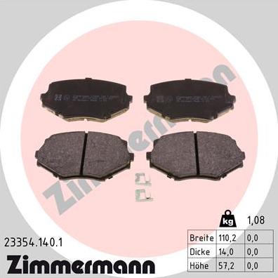 Zimmermann 23354.140.1 - Тормозные колодки, дисковые, комплект autospares.lv