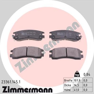 Zimmermann 23361.145.1 - Тормозные колодки, дисковые, комплект autospares.lv