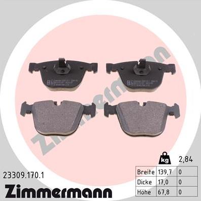 Zimmermann 23309.170.1 - Тормозные колодки, дисковые, комплект autospares.lv