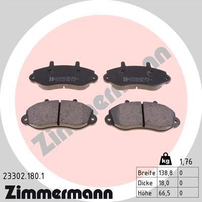 Zimmermann 23302.180.1 - Тормозные колодки, дисковые, комплект autospares.lv