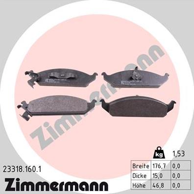 Zimmermann 23318.160.1 - Тормозные колодки, дисковые, комплект autospares.lv