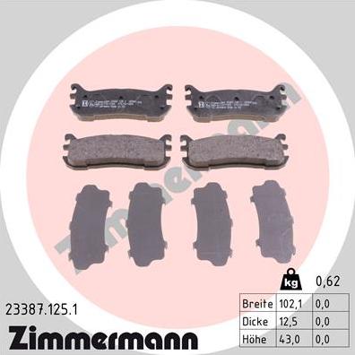 Zimmermann 23387.125.1 - Тормозные колодки, дисковые, комплект autospares.lv