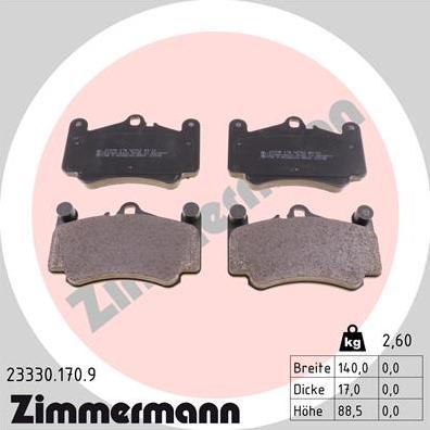 Zimmermann 23330.170.9 - Тормозные колодки, дисковые, комплект autospares.lv