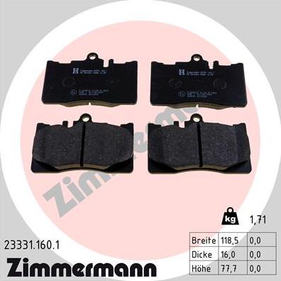 Zimmermann 23331.160.1 - Тормозные колодки, дисковые, комплект autospares.lv