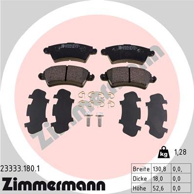 Zimmermann 23333.180.1 - Тормозные колодки, дисковые, комплект autospares.lv