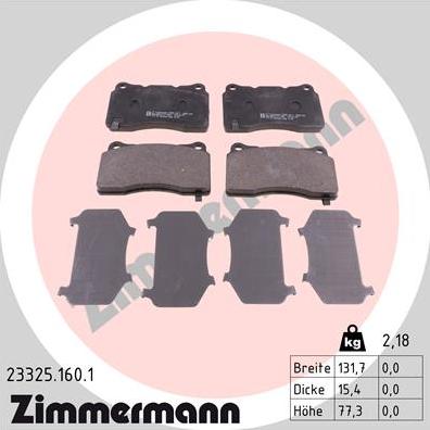 Zimmermann 23325.160.1 - Тормозные колодки, дисковые, комплект autospares.lv