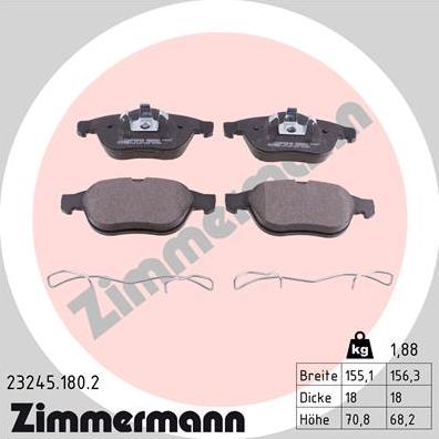 Zimmermann 23245.180.2 - Тормозные колодки, дисковые, комплект autospares.lv