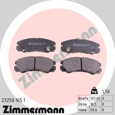 Zimmermann 23250.165.1 - Тормозные колодки, дисковые, комплект autospares.lv