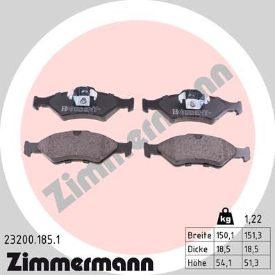 Zimmermann 23200.185.1 - Тормозные колодки, дисковые, комплект autospares.lv