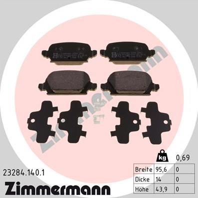 Zimmermann 23284.140.1 - Тормозные колодки, дисковые, комплект autospares.lv