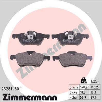 Zimmermann 23281.180.1 - Тормозные колодки, дисковые, комплект autospares.lv