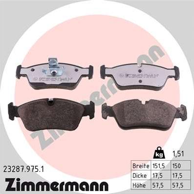 Zimmermann 23287.975.1 - Тормозные колодки, дисковые, комплект autospares.lv