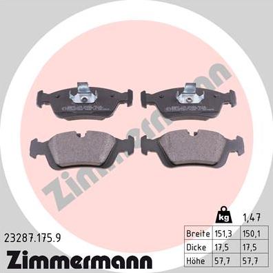 Zimmermann 23287.175.9 - Тормозные колодки, дисковые, комплект autospares.lv