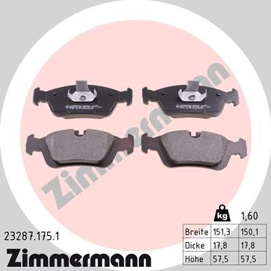 Zimmermann 23287.175.1 - Тормозные колодки, дисковые, комплект autospares.lv