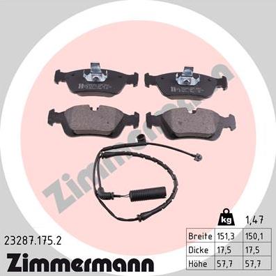 Zimmermann 23287.175.2 - Тормозные колодки, дисковые, комплект autospares.lv