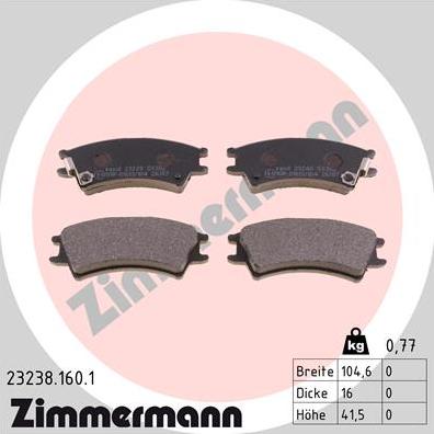 Zimmermann 23238.160.1 - Тормозные колодки, дисковые, комплект autospares.lv