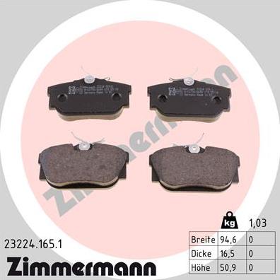 Zimmermann 23224.165.1 - Тормозные колодки, дисковые, комплект autospares.lv