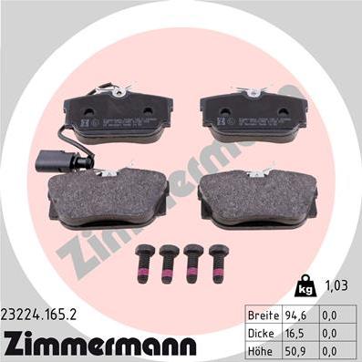 Zimmermann 23224.165.2 - Тормозные колодки, дисковые, комплект autospares.lv