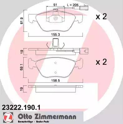 Zimmermann 23222.190.1 - Тормозные колодки, дисковые, комплект autospares.lv