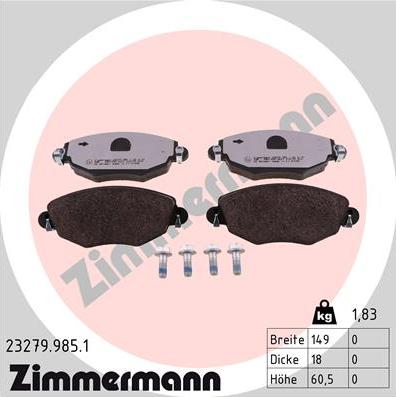 Zimmermann 23279.985.1 - Тормозные колодки, дисковые, комплект autospares.lv