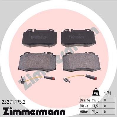 Zimmermann 23271.175.2 - Тормозные колодки, дисковые, комплект autospares.lv