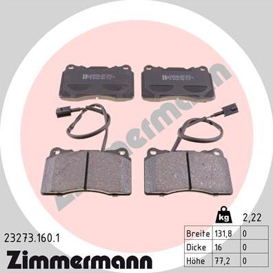 Zimmermann 23273.160.1 - Тормозные колодки, дисковые, комплект autospares.lv